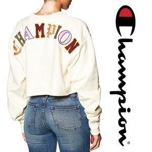 Champion Women's Reverse Weave Cropped Cut Off Crew Textile